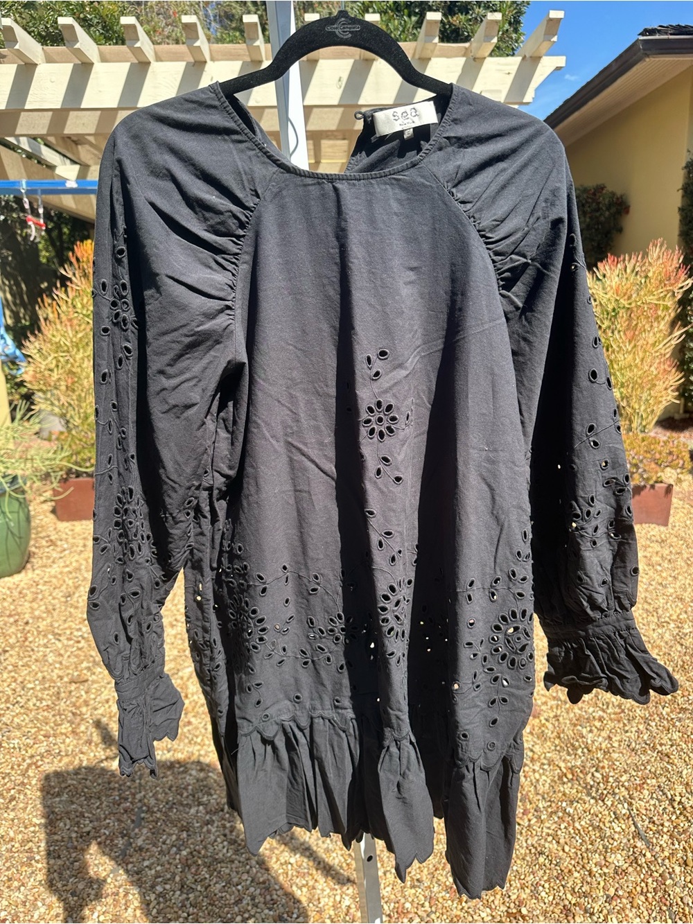 Sea New York Black Eyelet Long-Sleeve Tunic Dress